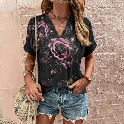 Rozenprint T-shirt Zomer Vrouwelijk Rose Vibe