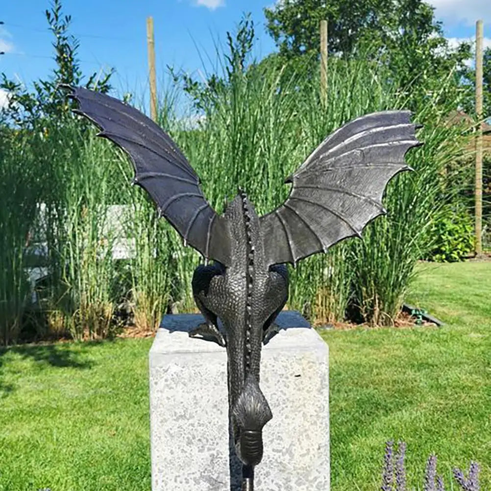 Draak Fontein Tuinbeeldje Hars 35cm Brons Waterspijtende Draak Tuin Sculptuur Vijver Terras Buitendecoratie Ornament