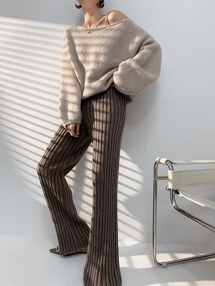Vrouwelijke Gebreide Broek Comfortabel Ruim Elastisch - StudioMarella
