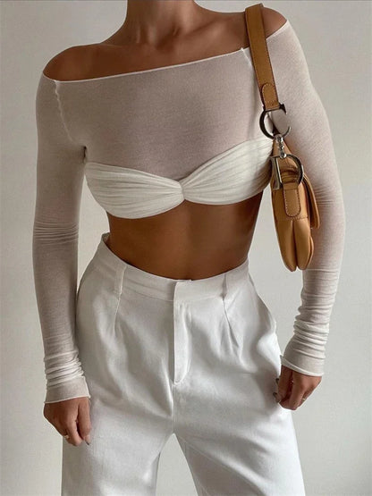 Dames Crop Top Off-Shoulder Lange Mouwen Elegante Stijl