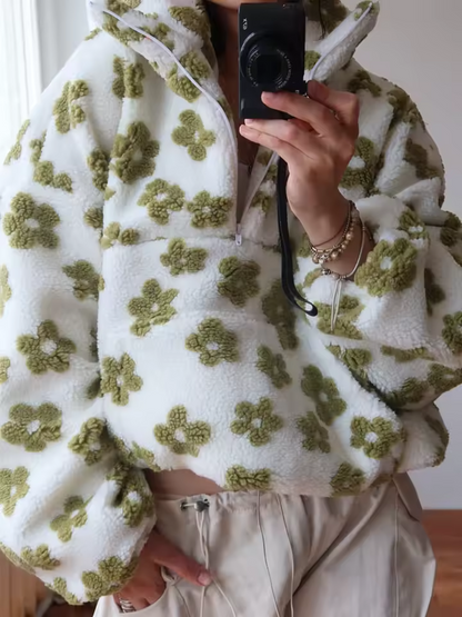 Dames Fleece Trui Bloemenprint Zacht Warm