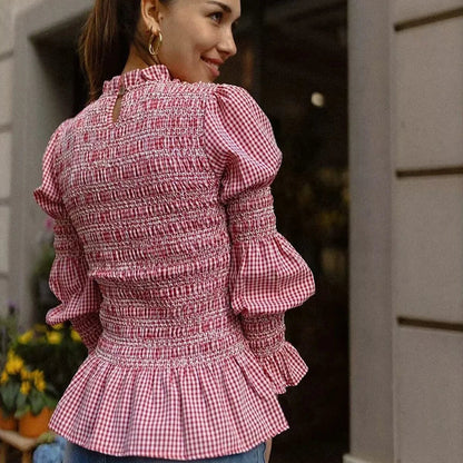 Vrouwen Blouse met Ruitjes en Ruches
