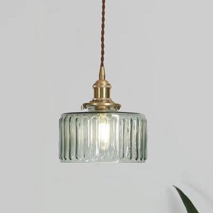 Retro Hanglamp Geribbeld Glas Koper Transparant Grijs E27 Woonkamer Eetkamer Slaapkamer Vintage Industrieel