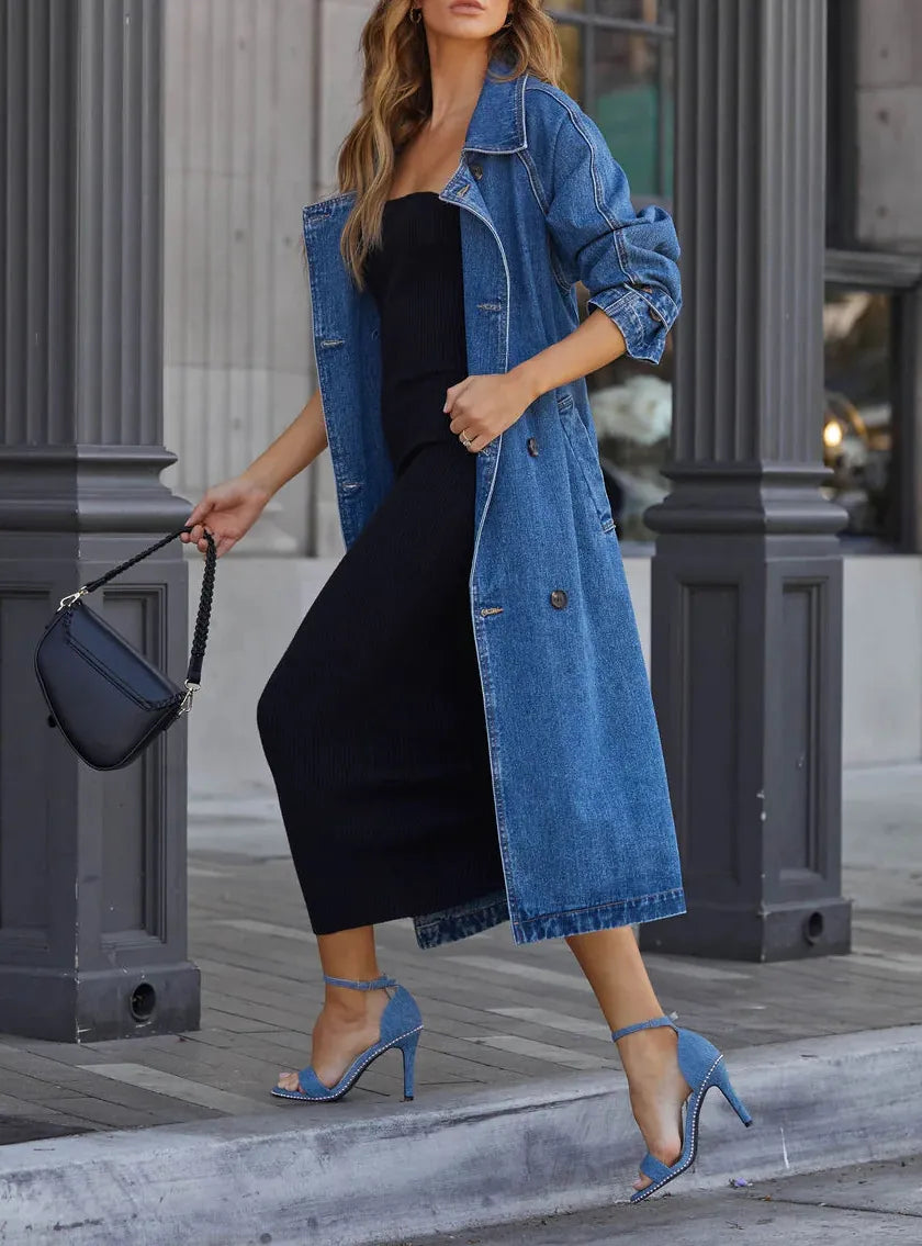 Blauwe Dames Jas Denim Klassiek Model