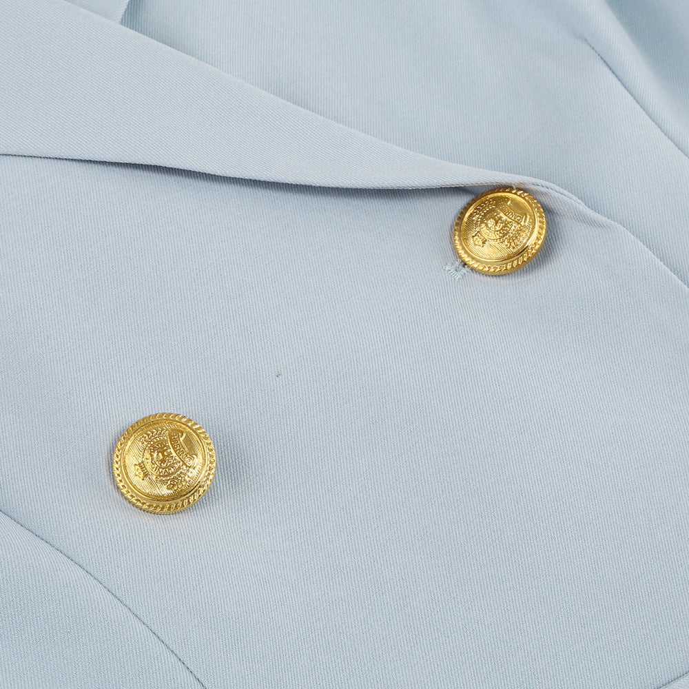Zwarte Jurk Cape Model met Gouden Details en Blazer Stijl