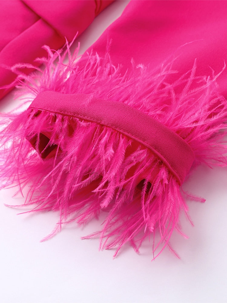 Roze Feestjurk met Pailletten en Veren Glitter