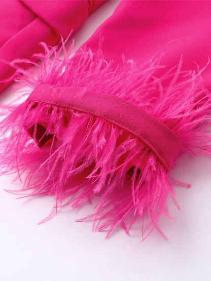Roze Feestjurk met Pailletten en Veren Glitter