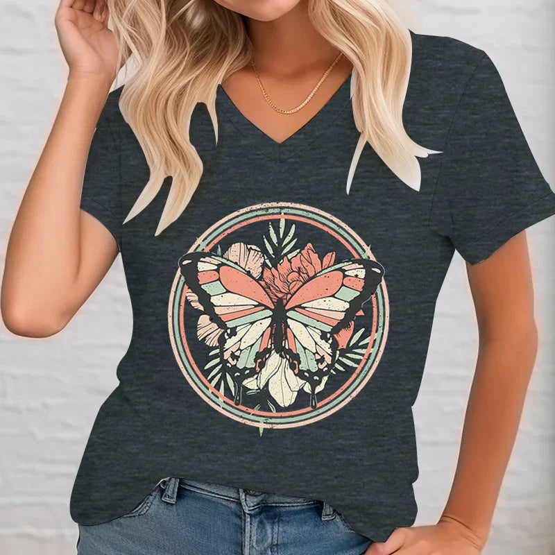 Dame V-hals Shirt Casual Bedrukt Zomer