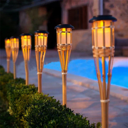 Solar Tuinfakkels met Vlameffect - Flakkerend Licht - Automatische Schemersensor - Weersbestendig voor Tuin Terras Pad - 5 Stuks Set