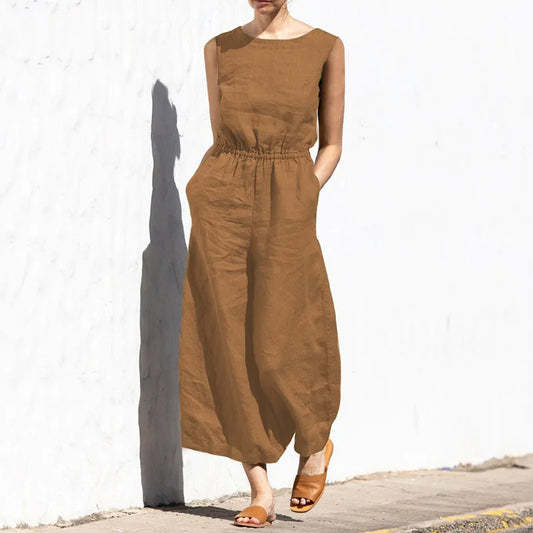 Vrouwelijke Jumpsuit Katoen Linnen Zomerjurk - StudioMarella