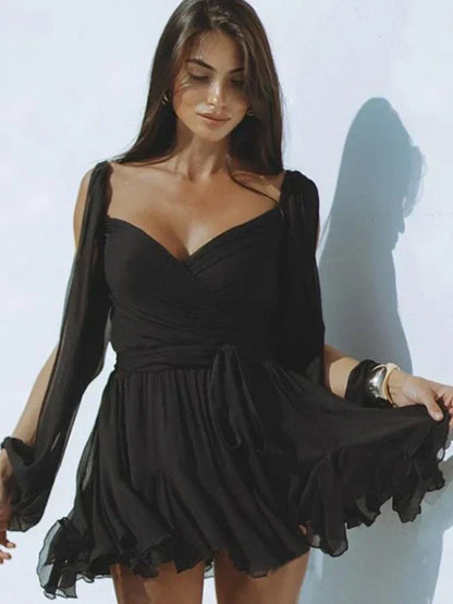 Elegante Dames Jurk Wikkeljurk met Plissé Rok