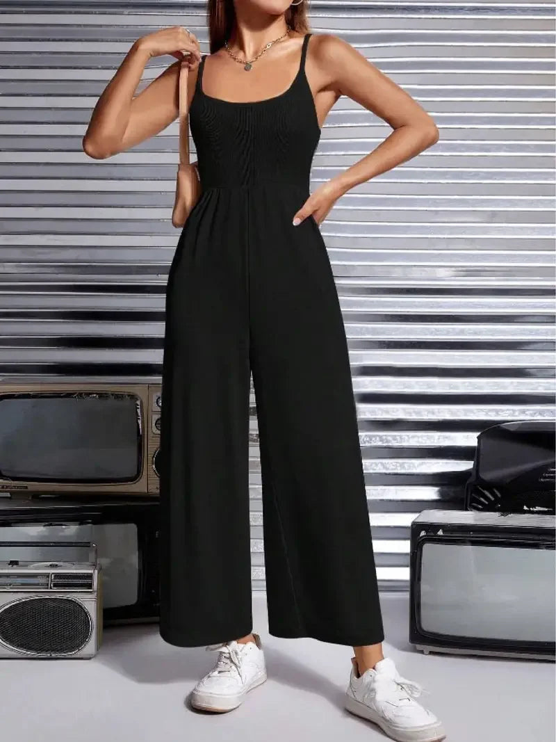 Zomer Jumpsuit Mouwloos Wijd met Lange Pijpen