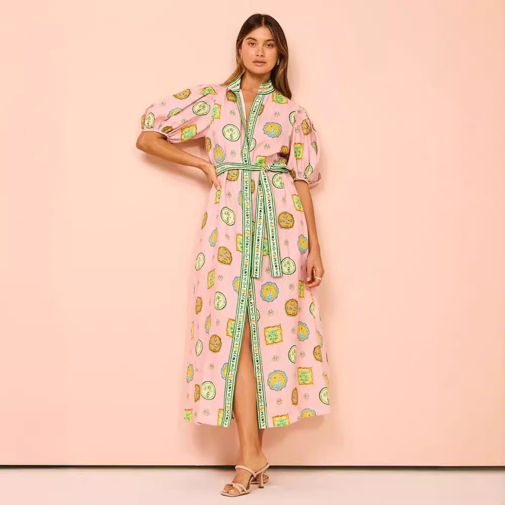 Vrouwelijke Jurk Korte Mouwen Bloemenprint ZomerJurk Retro