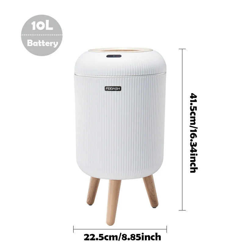 Prullenbak Sensor Automatisch 10L Wit Groen Zwart Houten Poten Woonkamer Badkamer 0,3s Infrarood Deksel Slimme Vuilnisbak Keuken