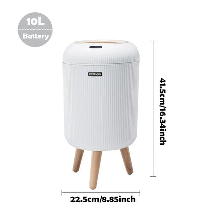 Prullenbak Sensor Automatisch 10L Wit Groen Zwart Houten Poten Woonkamer Badkamer 0,3s Infrarood Deksel Slimme Vuilnisbak Keuken
