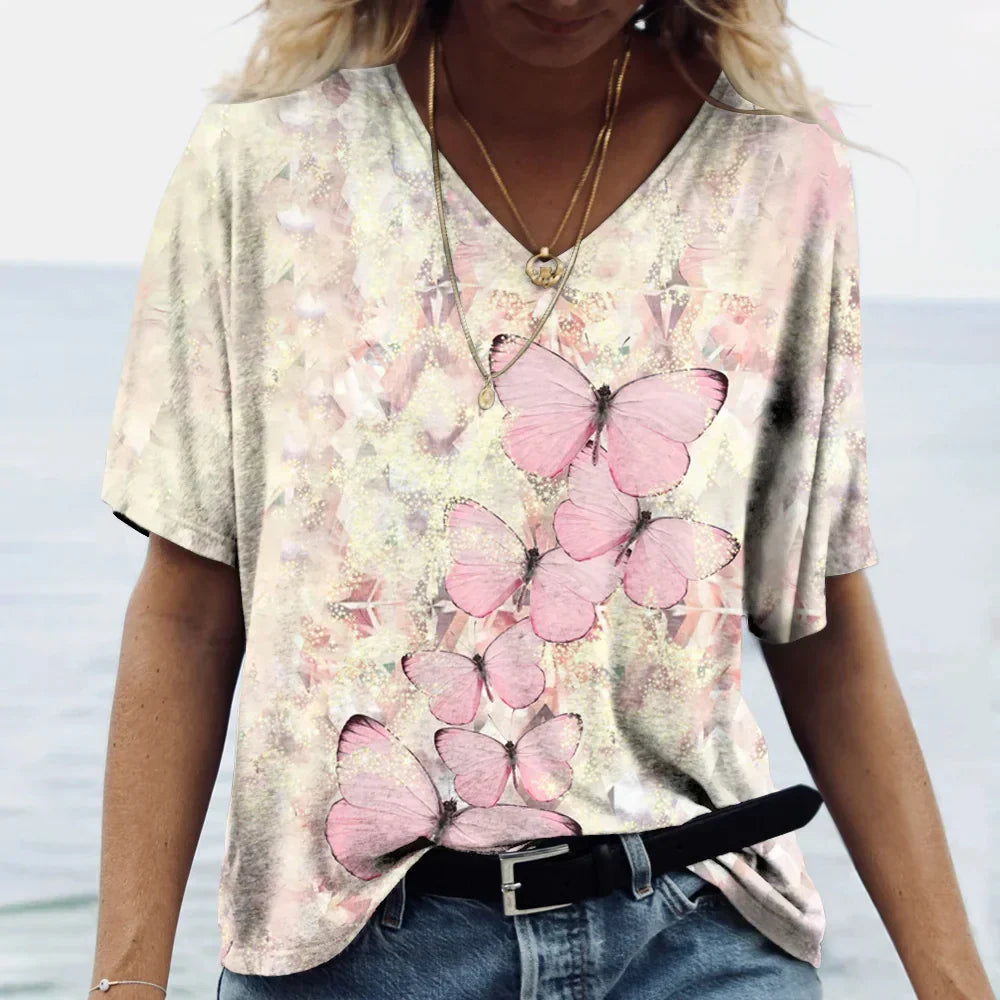 Vlinder T-shirt Zomer Bloemen Retro dames