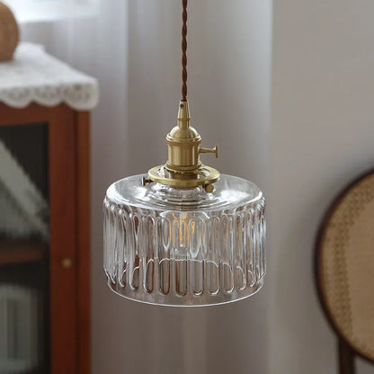 Retro Hanglamp Geribbeld Glas Koper Transparant Grijs E27 Woonkamer Eetkamer Slaapkamer Vintage Industrieel
