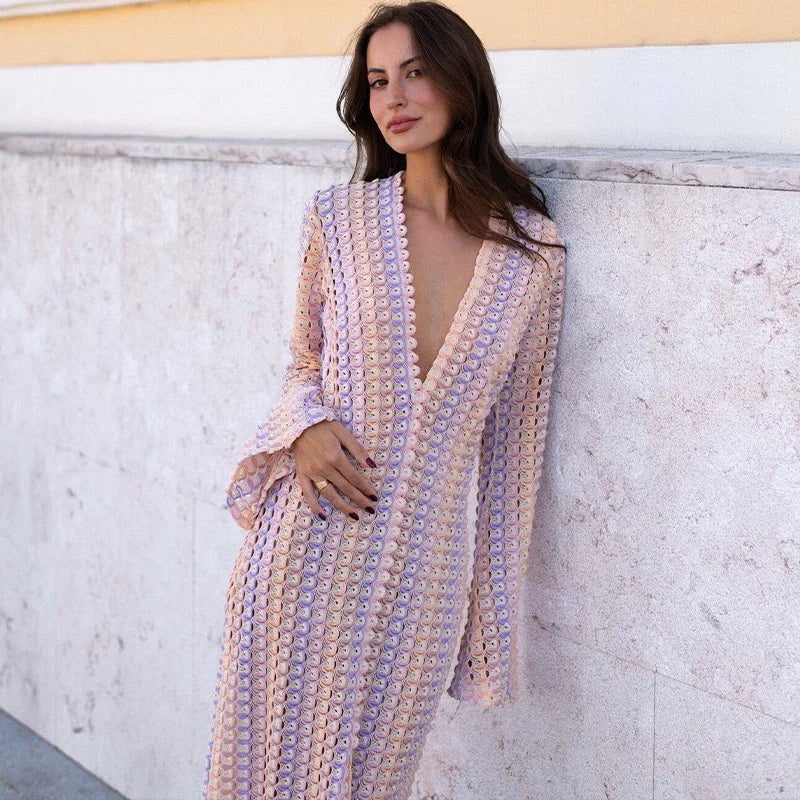 Zomerjurk Maxi Gehaakt Jurk met Split Kleurrijk