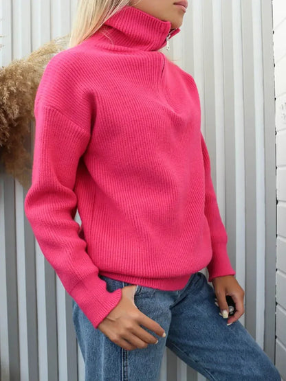 Dames Trui Gebreide Turtleneck Rits Trui Warm en Stijlvol