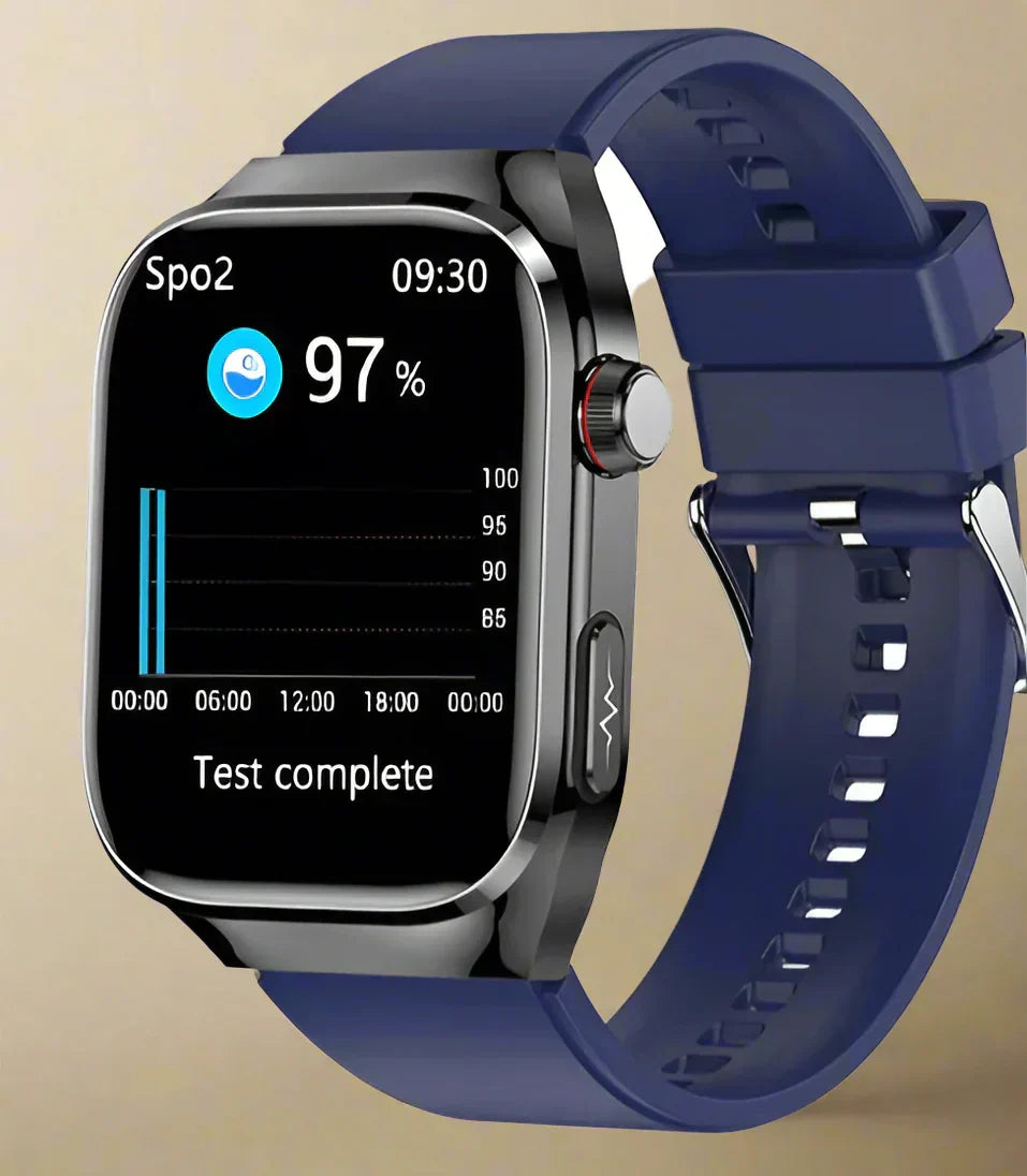 Multifunctioneel Smarthorloge met Hartslagmeter ECG Bloedglucose Tracker Bluetooth Bellen Gezondheidsmonitor AMOLED Display Draadloos Opladen