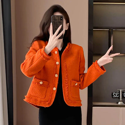 Enkelrij Jas Dames Oranje Tweed Colleur