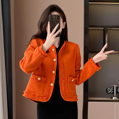 Dames Jas Oranje Tweed Enkelrijgesloten