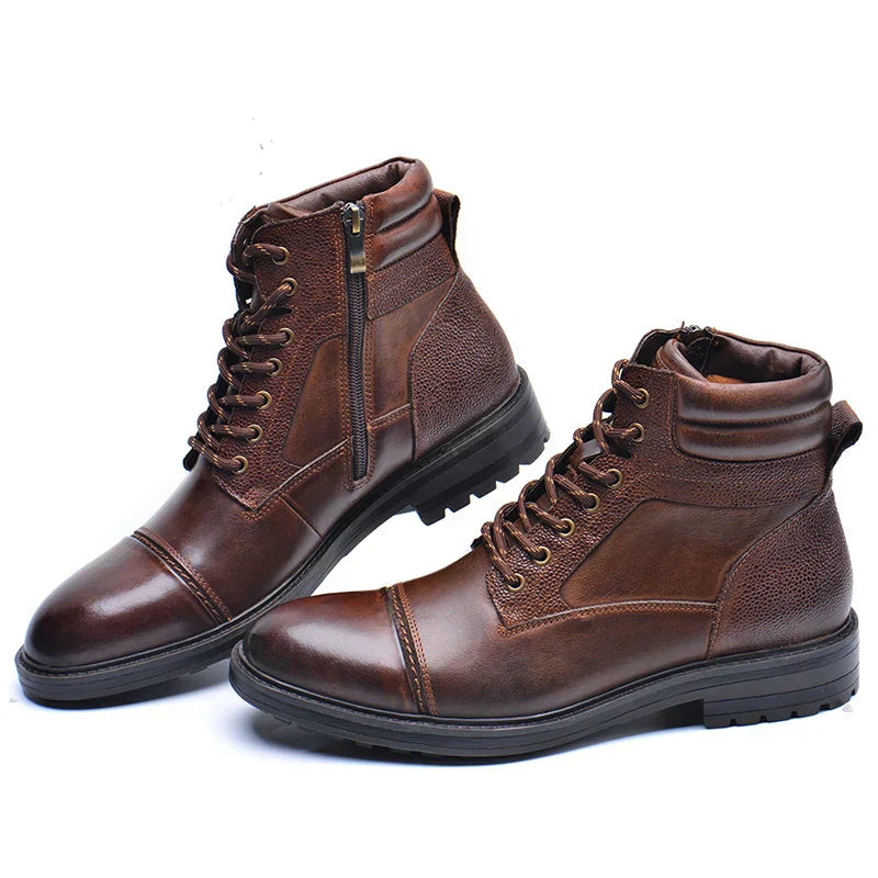 Waterdichte Herenboots met Rits en Vetersluiting Robuust Leer
