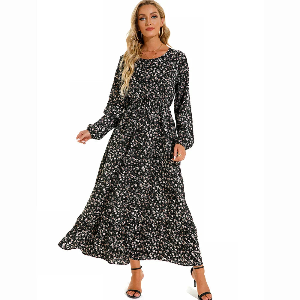 Vrouwelijke Maxi Jurk Bloem Chiffon Lange Mouwen