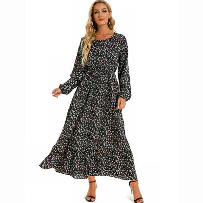 Vrouwelijke Maxi Jurk Bloem Chiffon Lange Mouwen