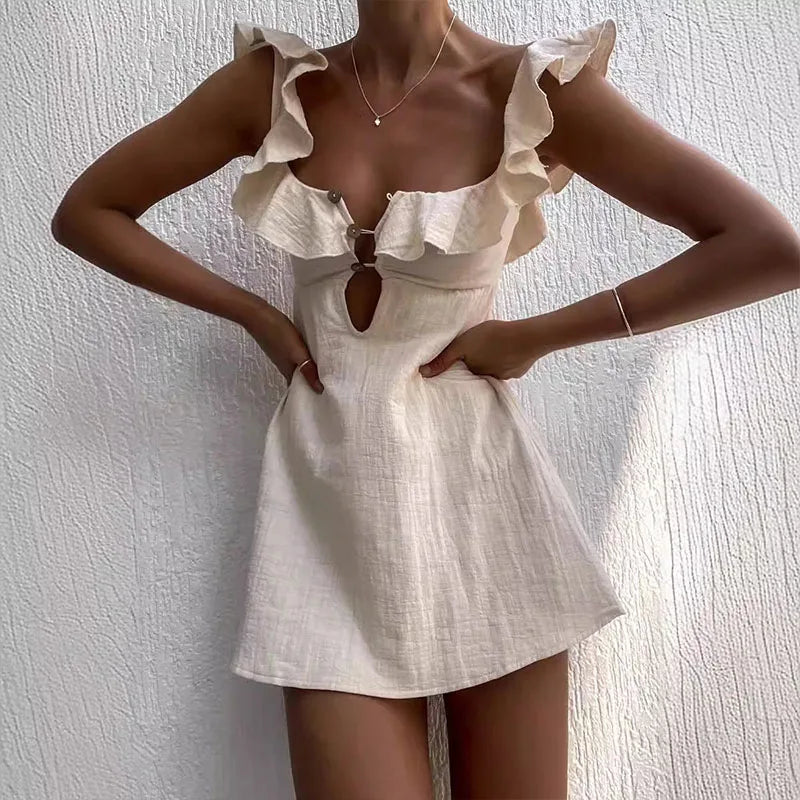 Vrouwen Zomerjurk Kort met V-Hals en Ruffles