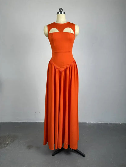 Boho Maxi Jurk Oranje Hoge Taille voor Dames