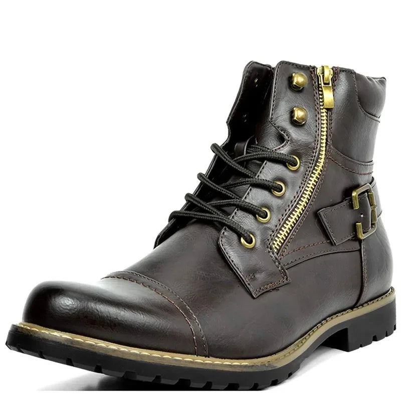 Heren Leren Boots Robuust met Vetersluiting en Gesp