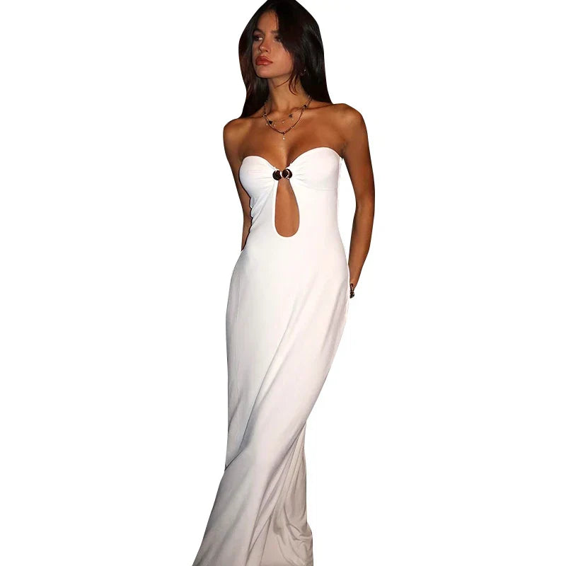 Jurk Zonder Schouderbandjes Maxi Cut-Out Elegant Zomerjurk