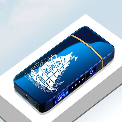 Elektronische Plasma Aansteker USB Oplaadbaar Winddicht Metaal Blauw Voor Kaarsen Pijp Muggenspiralen Dubbele Boog Touchsensor LED Display