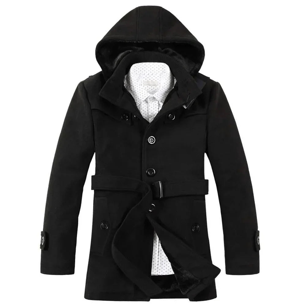 Heren Trenchcoat Gevoerd met Capuchon - Wolmix Imitatiebont