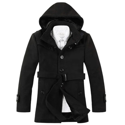 Heren Trenchcoat Gevoerd met Capuchon - Wolmix Imitatiebont