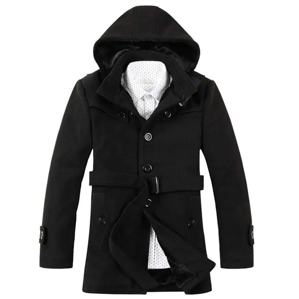 Heren Trenchcoat Gevoerd met Capuchon en Imitatiebont