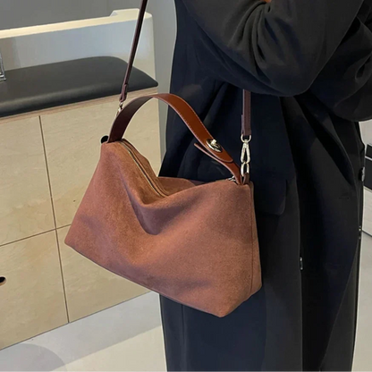 Luxe Suede Handtas Zwart Elegante Vrouwentas