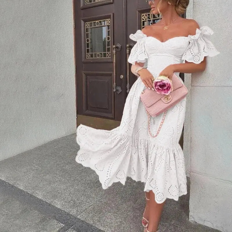Rode Feestjurk Off-shoulder Prinsessenjurk voor Meisjes