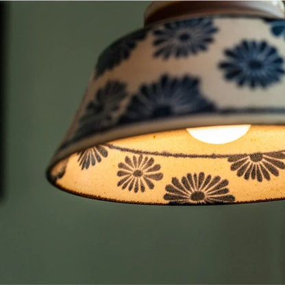Handgeschilderde Keramische Hanglamp Scandinavisch Design Met Koperen Fitting Bloemenpatroon Voor Eettafel Keuken En Slaapkamer