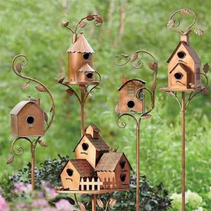 Metalen Vogelhuisje op Tuinsteker met Artistiek Design voor Tuin Terras Balkon