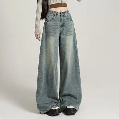 Dames Wide Leg Jeans Grijze High Waist Stoere Spijkerbroek