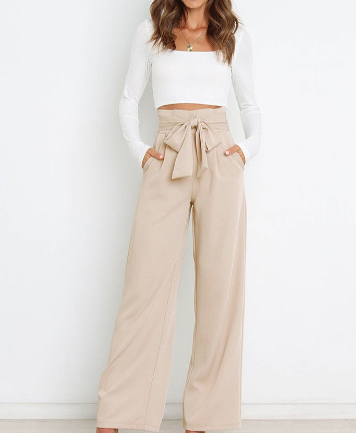 Vrouwelijke Stoffen Broek met Strik Elegant Zwart