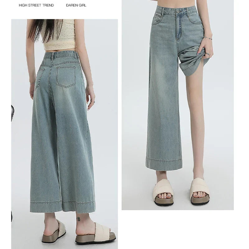 Blauwe Wijde Jeans voor Vrouw Zomerse Stijl