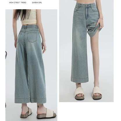 Blauwe Wijde Jeans voor Vrouw Zomerse Stijl