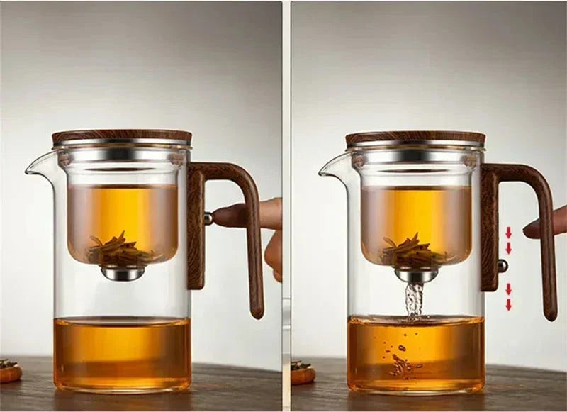 Glazen Theepot met Magnetisch Filtersysteem 520ml-720ml Borosilicaatglas Afneembare Zeef Houten Handvat Losse Thee Infuser Koffiekan