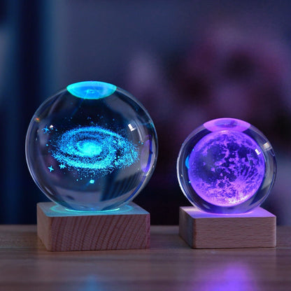 Kristallen Lamp 3D K9 Kristal 6cm LED Houten Basis Nachtlamp Sfeerverlichting Decoratie Cadeau Bureau Woonkamer