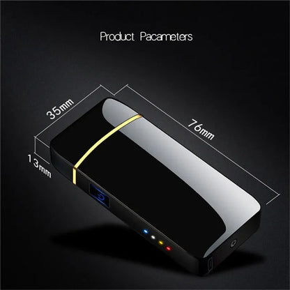 Elektronische Plasma Aansteker USB Oplaadbaar Winddicht Metaal Blauw Voor Kaarsen Pijp Muggenspiralen Dubbele Boog Touchsensor LED Display
