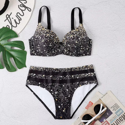 Bikini Set Hoge Taille Bladprint Trendy Badmode