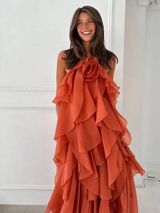 Cataleya Maxi Jurk met Ruches en Lagen Zomerjurk Vrouw - StudioMarella